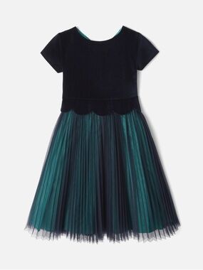 Jacadi Navy and Teal Tulle Scallop Waist Party Dress